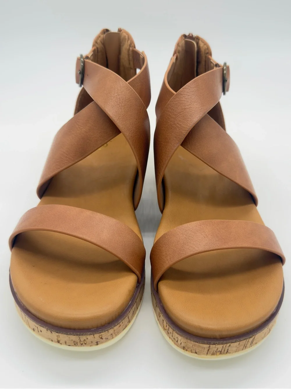 Kensie Tan Platform Cork Sandals with Ankle Buckle